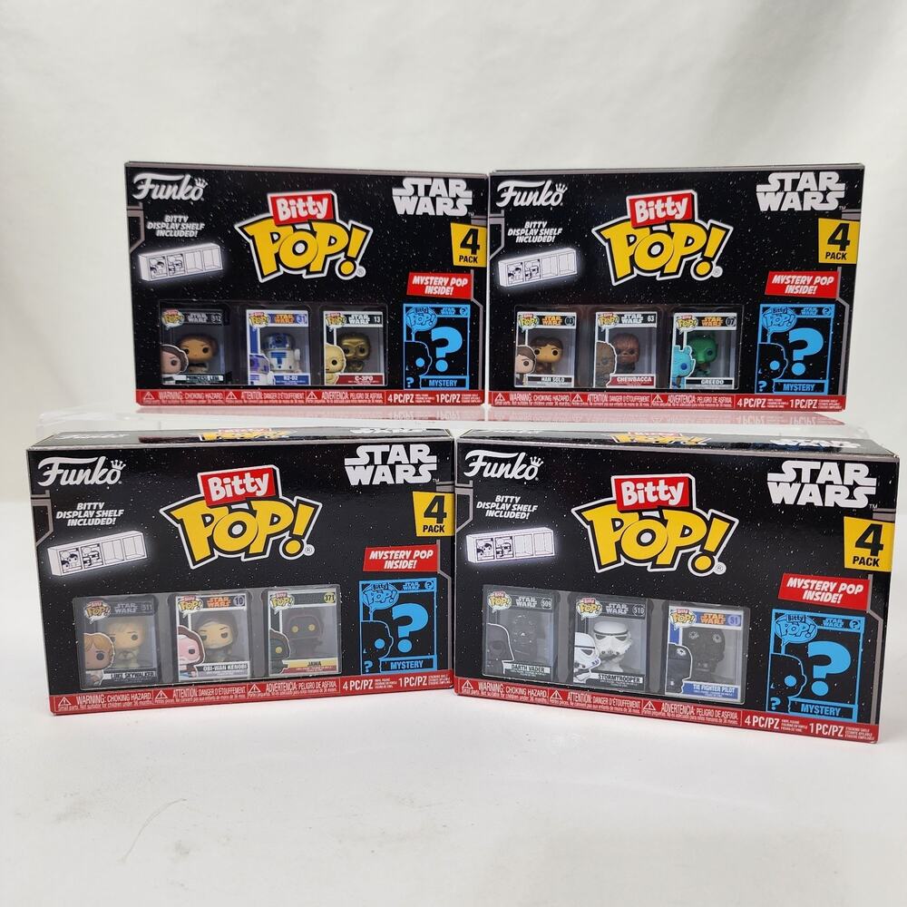 4 Funko Star Wars Bitty Pops 4 Packs w/ Mystery Pop New Sealed Mint Condition